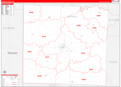 Vernon County, MO Wall Map Zip Code Red Line Style 2024