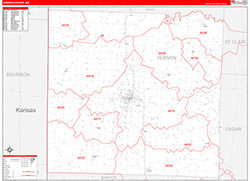 Vernon County, MO Wall Map Zip Code Red Line Style 2026