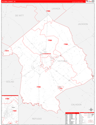 Victoria County, TX Wall Map Zip Code Red Line Style 2024
