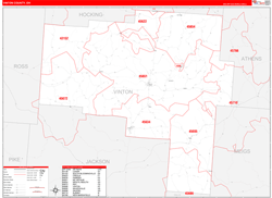 Vinton County, OH Wall Map Zip Code Red Line Style 2024