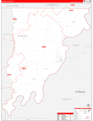 Wabash County, IL Wall Map Zip Code Red Line Style 2023