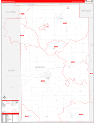Wabash County, IN Wall Map Zip Code Red Line Style 2024