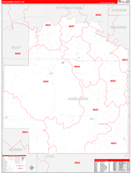 Wabaunsee County, KS Wall Map Zip Code Red Line Style 2024