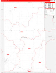 Wadena County, MN Wall Map Zip Code Red Line Style 2024