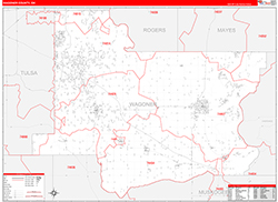 Wagoner County, OK Wall Map Zip Code Red Line Style 2026