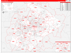 Wake County, NC Wall Map Zip Code Red Line Style 2024