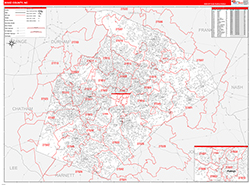 Wake County, NC Wall Map Zip Code Red Line Style 2026