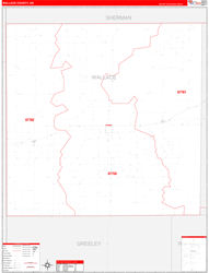 Wallace County, KS Wall Map Zip Code Red Line Style 2024