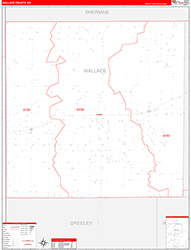 Wallace County, KS Wall Map Zip Code Red Line Style 2026