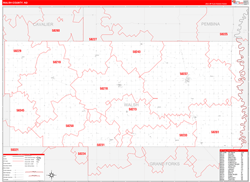 Walsh County, ND Wall Map Zip Code Red Line Style 2023