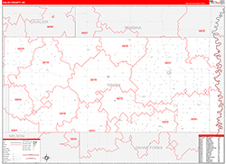 Walsh County, ND Wall Map Zip Code Red Line Style 2026