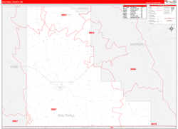 Walthall County, MS Wall Map Zip Code Red Line Style 2024