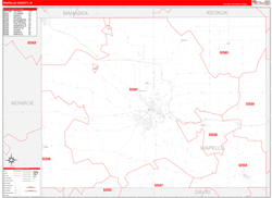 Wapello County, IA Wall Map Zip Code Red Line Style 2024