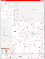 Ward County, ND Wall Map Zip Code Red Line Style 2026