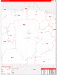 Warren County, IA Wall Map Zip Code Red Line Style 2024