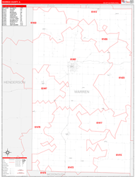 Warren County, IL Wall Map Zip Code Red Line Style 2024