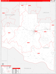Warren County, MO Wall Map Zip Code Red Line Style 2024