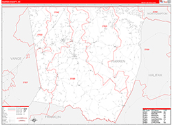 Warren County, NC Wall Map Zip Code Red Line Style 2026