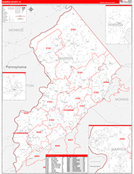 Warren County, NJ Wall Map Zip Code Red Line Style 2026