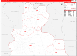 Wasco County, OR Wall Map Zip Code Red Line Style 2024