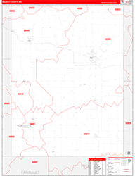 Waseca County, MN Wall Map Zip Code Red Line Style 2024