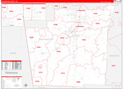 Washington County, AR Wall Map Zip Code Red Line Style 2024
