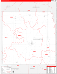 Washington County, IA Wall Map Zip Code Red Line Style 2024