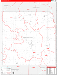 Washington County, IA Wall Map Zip Code Red Line Style 2026