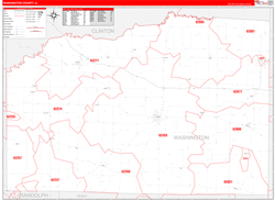 Washington County, IL Wall Map Zip Code Red Line Style 2024