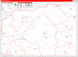 Washington County, IL Wall Map Zip Code Red Line Style 2026