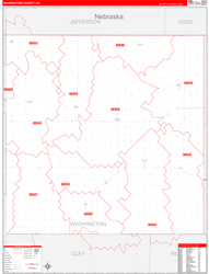 Washington County, KS Wall Map Zip Code Red Line Style 2024