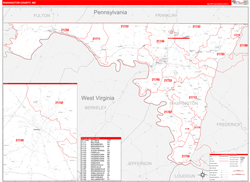 Washington County, MD Wall Map Zip Code Red Line Style 2024