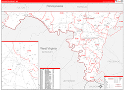 Washington County, MD Wall Map Zip Code Red Line Style 2026