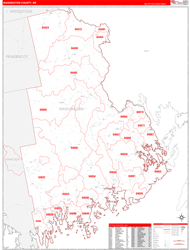 Washington County, ME Wall Map Zip Code Red Line Style 2024
