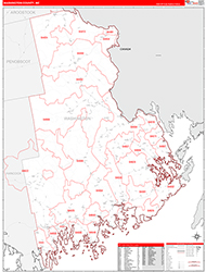Washington County, ME Wall Map Zip Code Red Line Style 2026