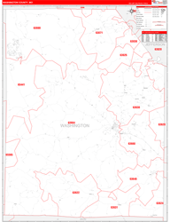 Washington County, MO Wall Map Zip Code Red Line Style 2024