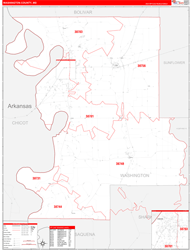 Washington County, MS Wall Map Zip Code Red Line Style 2024