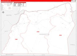 Washington County, NC Wall Map Zip Code Red Line Style 2024