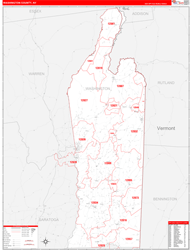 Washington County, NY Wall Map Zip Code Red Line Style 2024