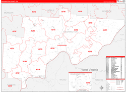 Washington County, OH Wall Map Zip Code Red Line Style 2024