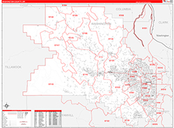 Washington County, OR Wall Map Zip Code Red Line Style 2026