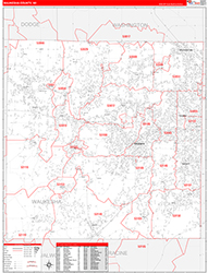 Waukesha County, WI Wall Map Zip Code Red Line Style 2026