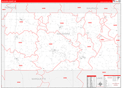 Waushara County, WI Wall Map Zip Code Red Line Style 2026