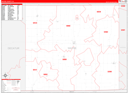 Wayne County, IA Wall Map Zip Code Red Line Style 2024