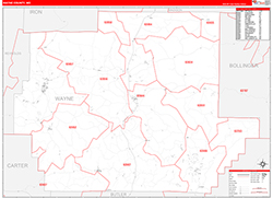 Wayne County, MO Wall Map Zip Code Red Line Style 2026