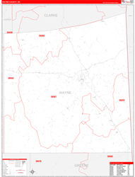 Wayne County, MS Wall Map Zip Code Red Line Style 2024