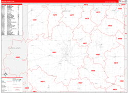 Wayne County, OH Wall Map Zip Code Red Line Style 2024