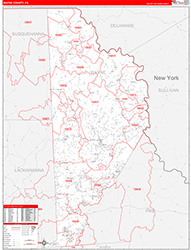 Wayne County, PA Wall Map Zip Code Red Line Style 2026