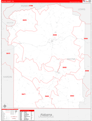 Wayne County, TN Wall Map Zip Code Red Line Style 2024