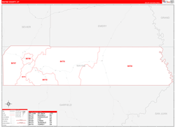 Wayne County, UT Wall Map Zip Code Red Line Style 2023